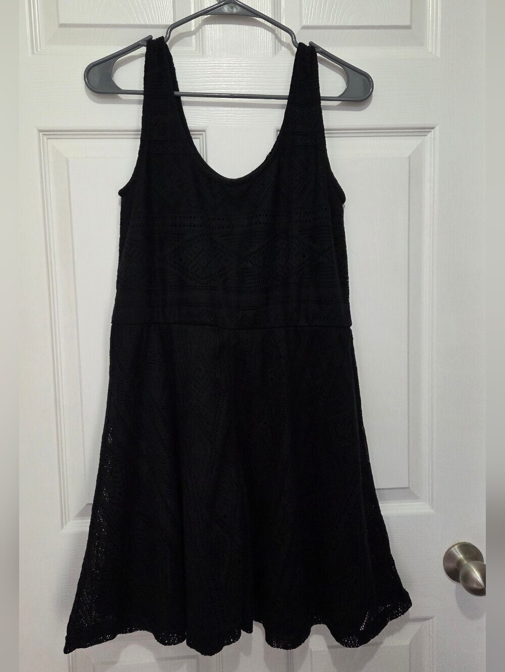 Cotton On Black Crochet Lace Sleeveless Fit-and-Flare Mini Dress Size Medium - Picture 4 of 10